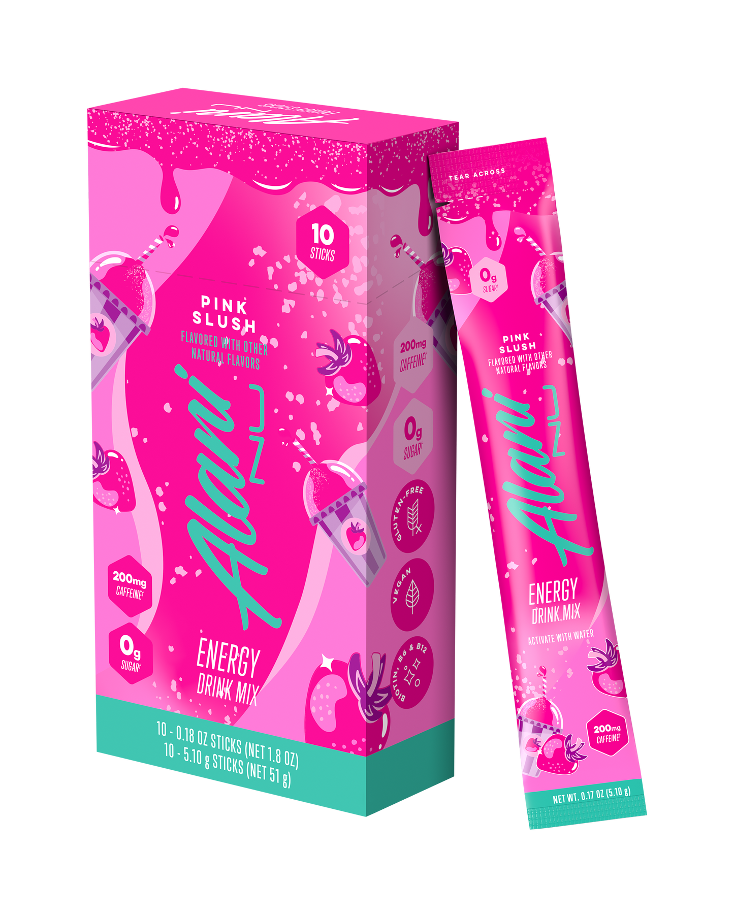 Pink Slush Powdered Energy Sticks, 10-Pack