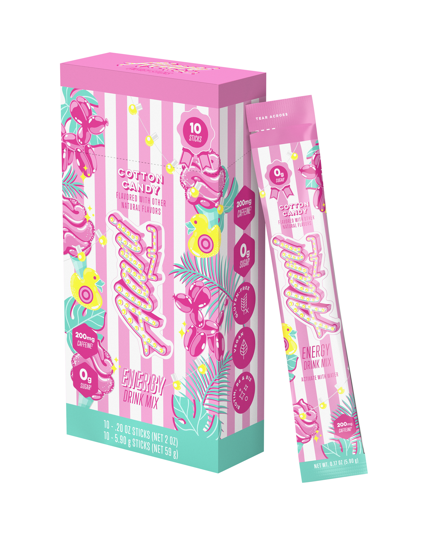 Cotton Candy Energy Sticks for Mixing, 10-Pack