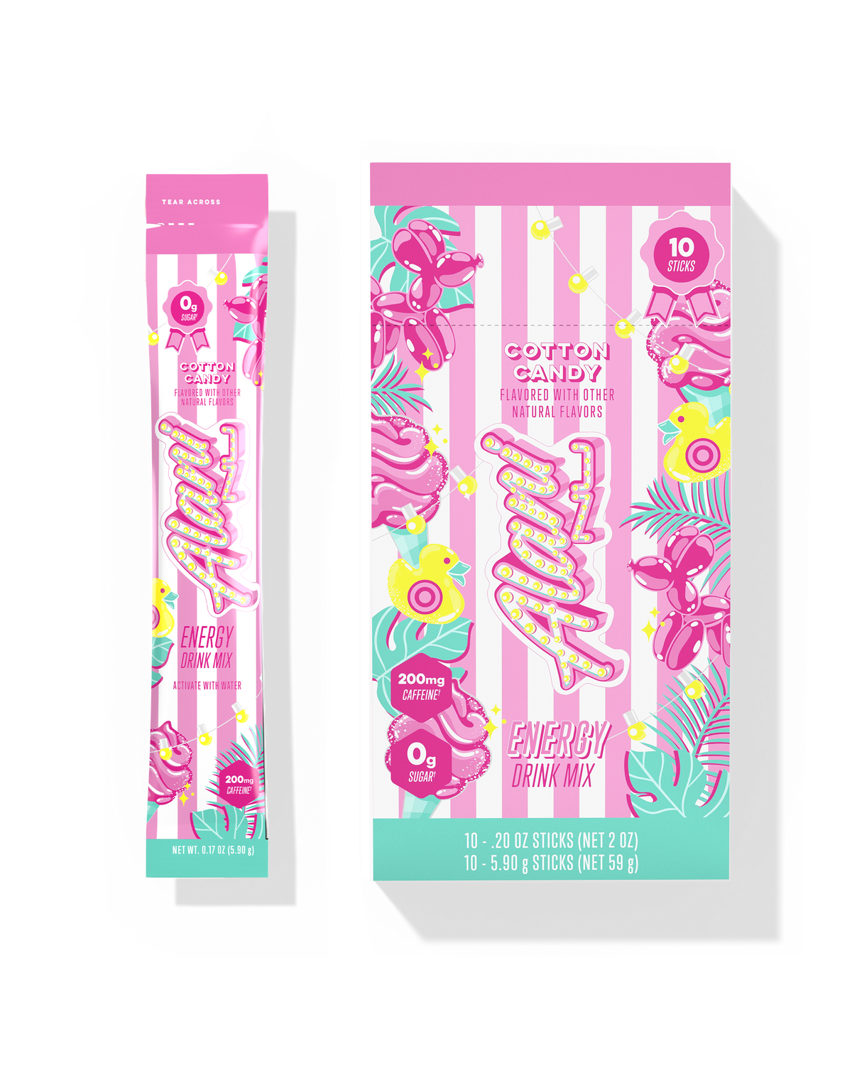 Cotton Candy Energy Sticks for Mixing, 10-Pack