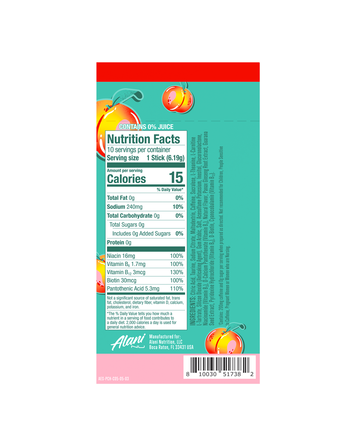 Juicy Peach Powdered Energy Sticks, 10-Pack