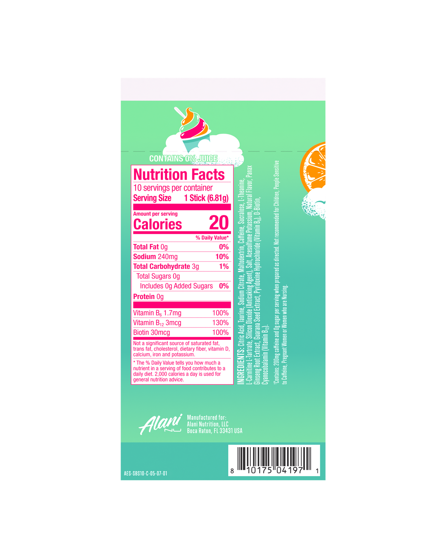 Sherbet Swirl Powdered Energy Sticks, 10-Pack