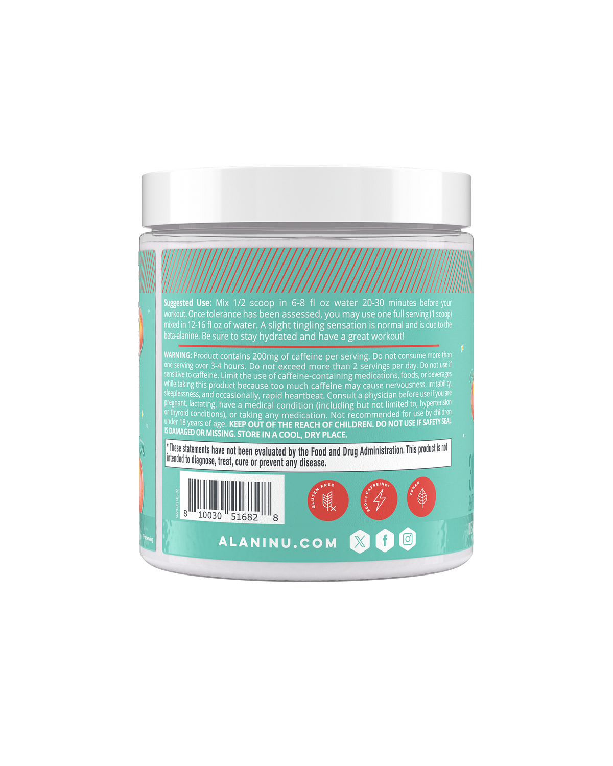 Juicy Peach Workout Energy Powder, 30 Servings