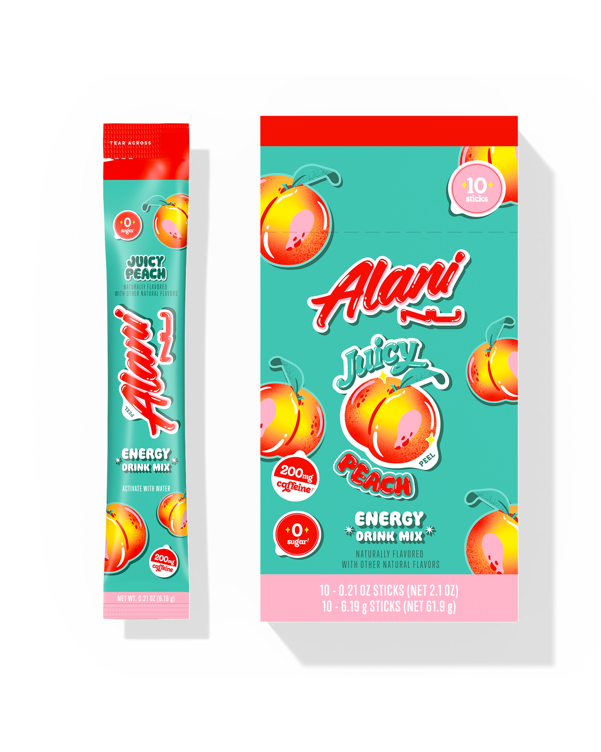 Juicy Peach Powdered Energy Sticks, 10-Pack