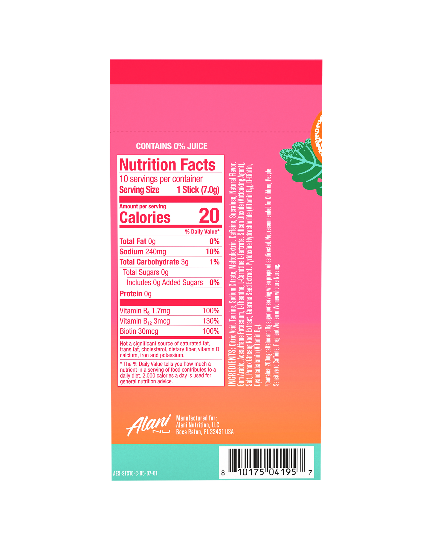 Strawberry Sunrise Powdered Energy Sticks, 10-Pack
