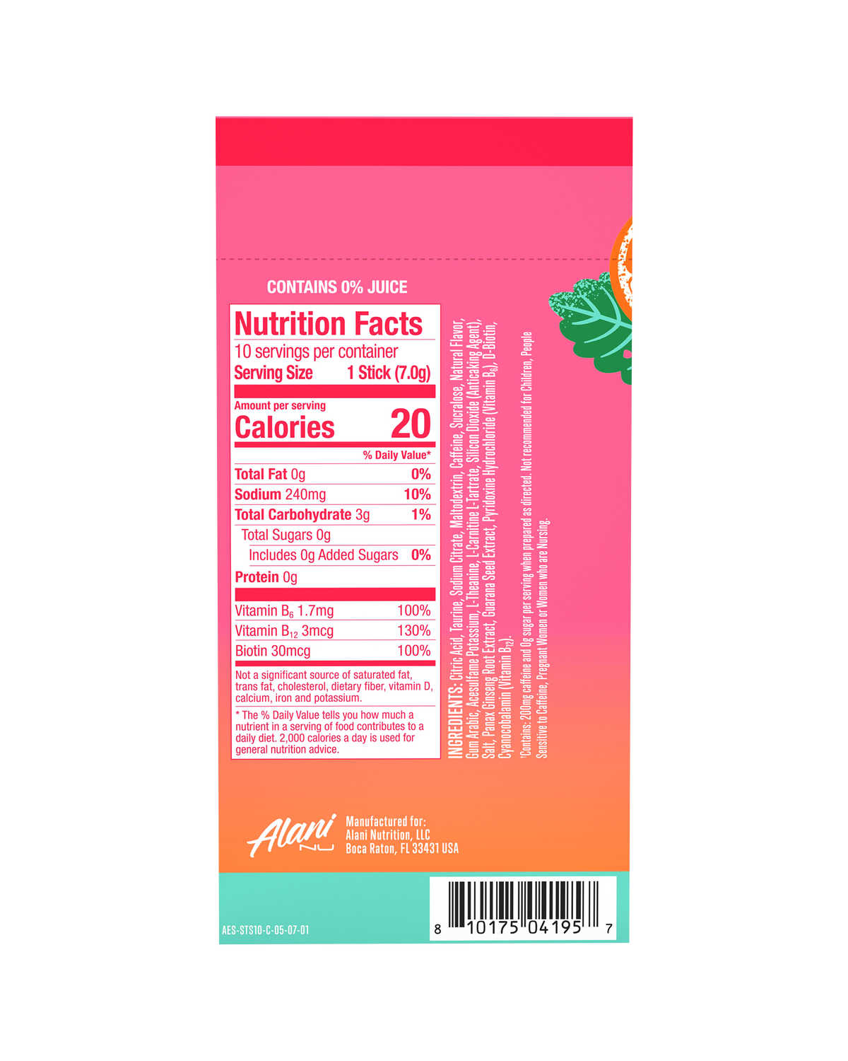 Strawberry Sunrise Powdered Energy Sticks, 10-Pack